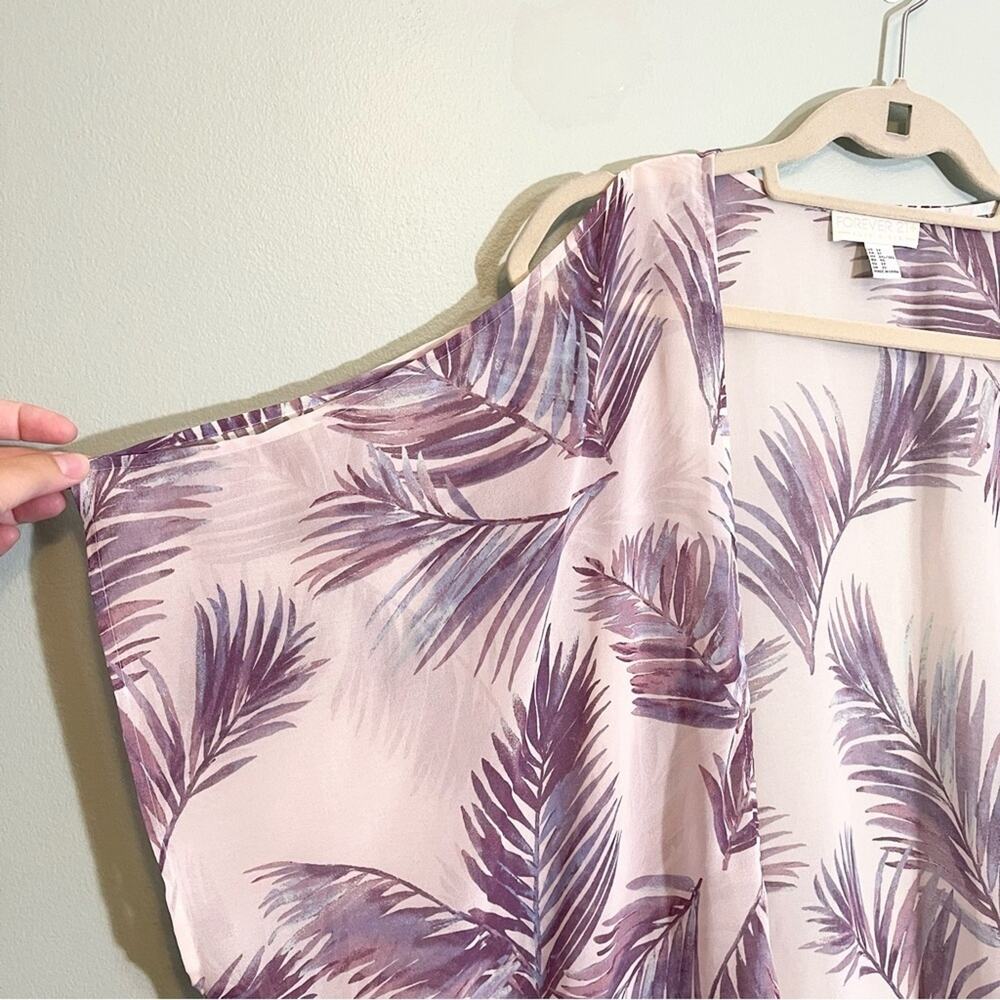 Forever 21 Women's Purple Palm Leaf Cold Shoulder Sheer Drape Cover-Up Top 2X - Picture 3 of 10